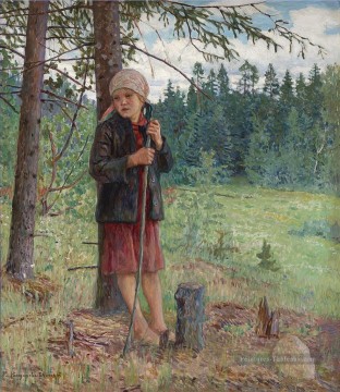 Fille dans un bois Nikolay Bogdanov Belsky enfants impressionnisme enfant Peinture à l'huile